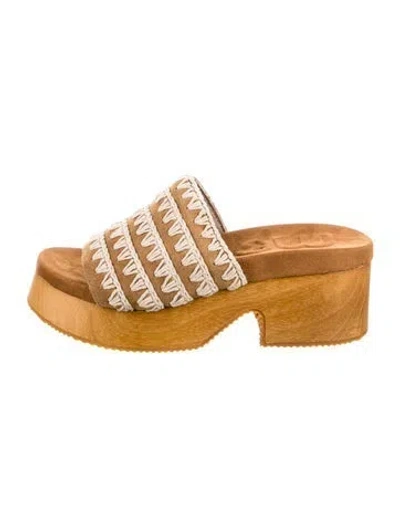 Pre-owned Mou Suede Patterned Slides In Brown