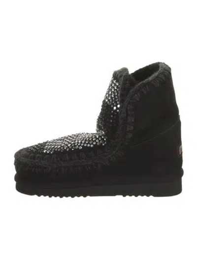 Pre-owned Mou Suede Patterned Snow Boots W/ Tags In Black