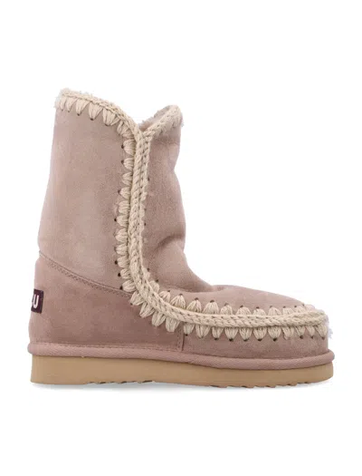 Mou Suede Platform Boot With Crochet Trim In Pink