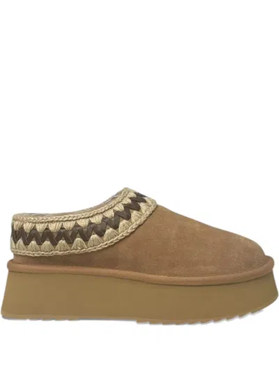 Mou Suede Platform Mules In Brown