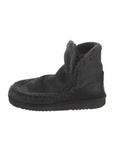 Pre-owned Mou Suede Polka Dot Print Lace-up Boots In Black