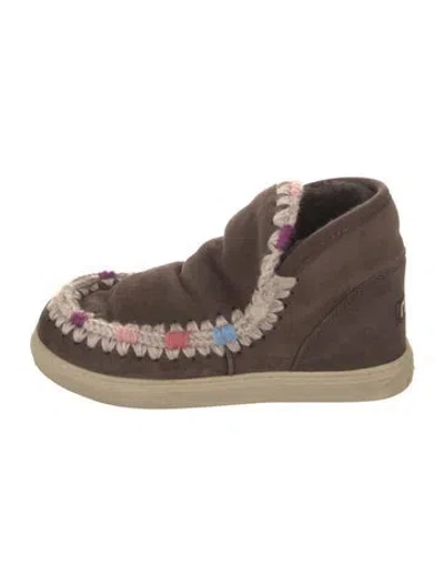 Pre-owned Mou Suede Printed Lace-up Boots In Brown