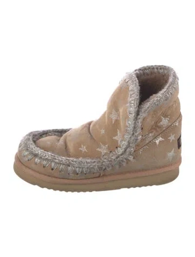 Pre-owned Mou Suede Printed Lace-up Boots In Brown