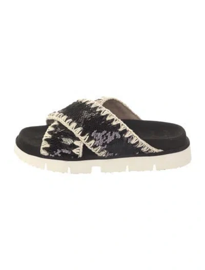 Pre-owned Mou Suede Printed Slides In Black