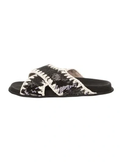 Pre-owned Mou Suede Printed Slides In Black