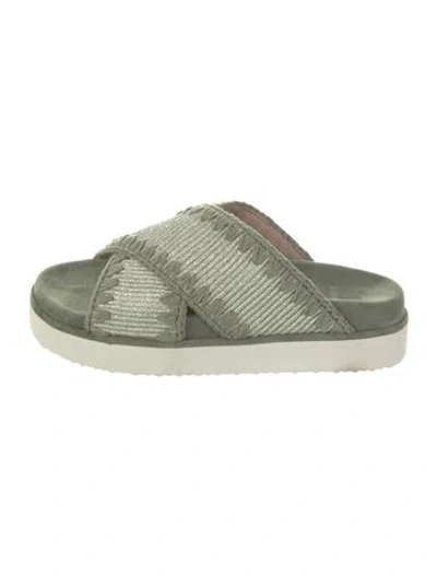 Pre-owned Mou Suede Printed Slides In Green
