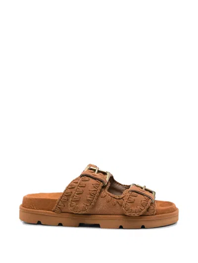 Mou Slip-on Sandals With Decorative Buckles In Brown