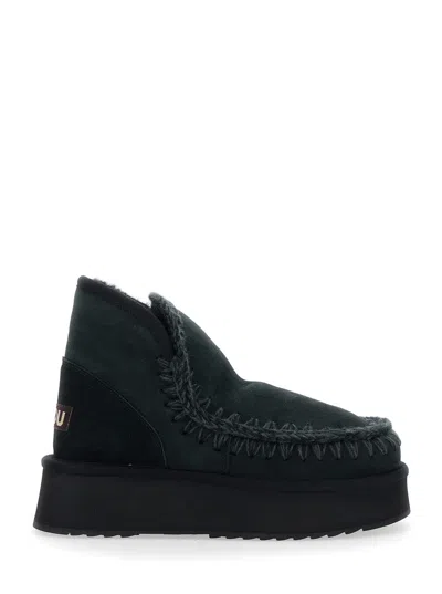 Mou Suede Sheepskin Ankle Boot In Black