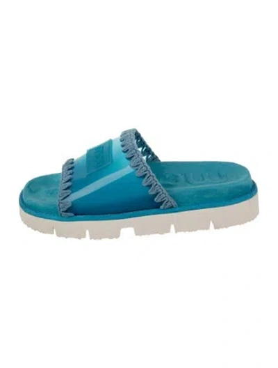 Pre-owned Mou Suede Slides In Blue