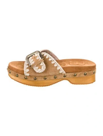 Pre-owned Mou Suede Slides In Brown