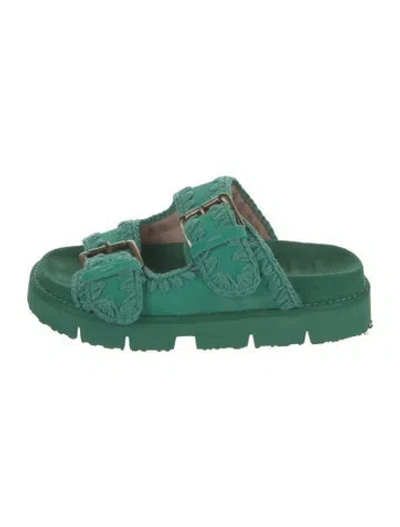 Pre-owned Mou Suede Slides In Green