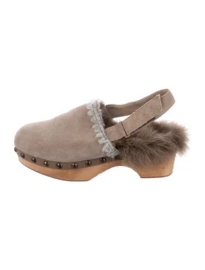 Pre-owned Mou Suede Slingback Flats In Gray