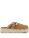 Mou Jute Clog Plain Slipper-mule In Leather Color Suede In Cognac
