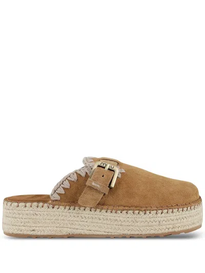 Mou Jute Clog Plain Slipper-mule In Leather Color Suede In Cognac