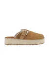 Mou Jute Clog Plain Slipper-mule In Leather Color Suede In Cognac