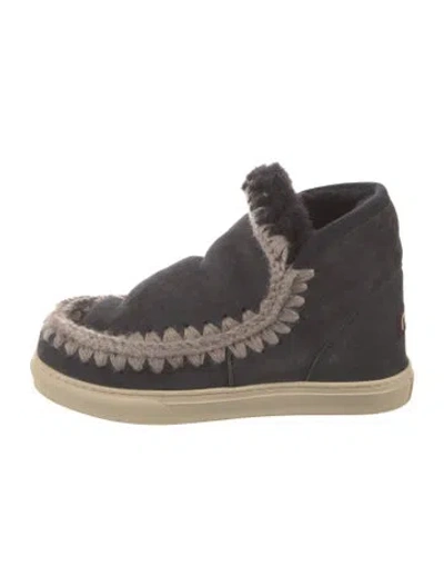 Pre-owned Mou Suede Whipstitch Trim Boots In Blue