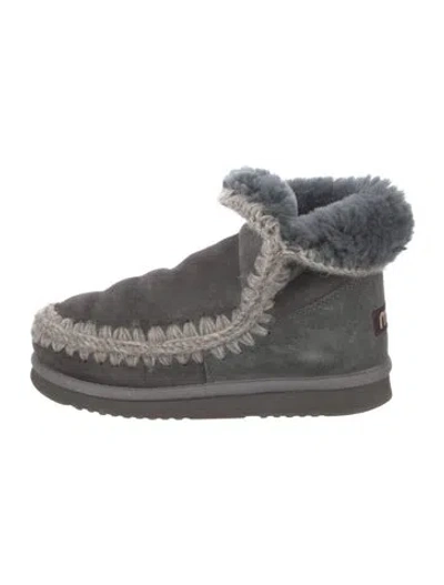Pre-owned Mou Suede Whipstitch Trim Boots In Grey