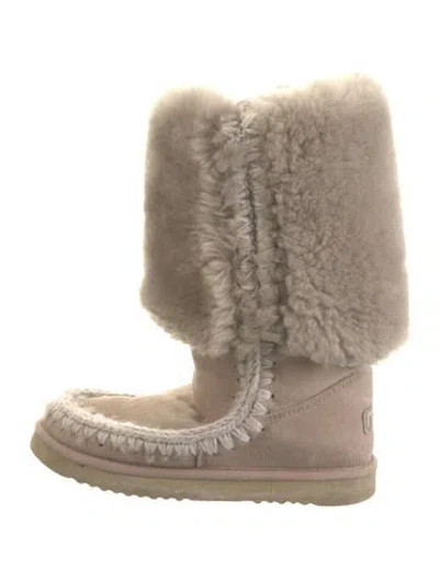 Pre-owned Mou Suede Whipstitch Trim Boots In Neutral