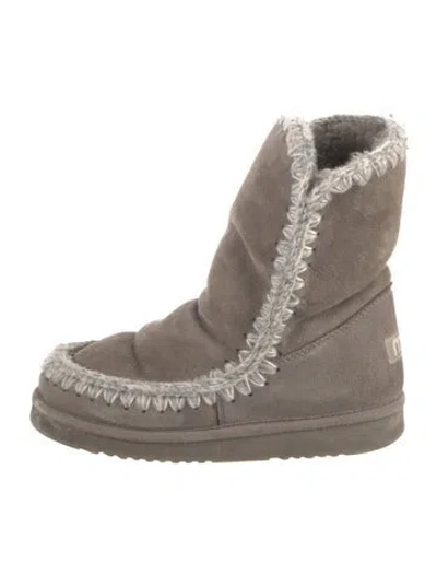 Pre-owned Mou Suede Whipstitch Trim Combat Boots In Gray