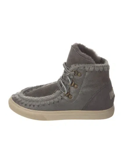Pre-owned Mou Suede Whipstitch Trim Lace-up Boots In Gray