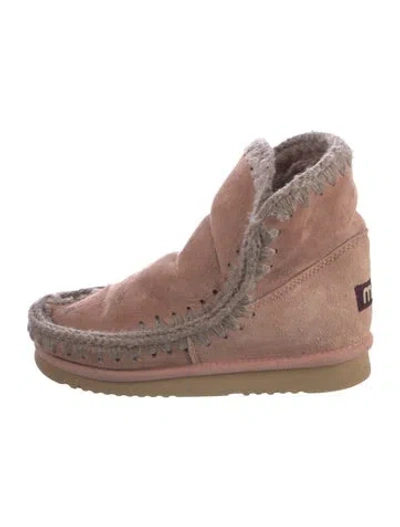 Pre-owned Mou Suede Whipstitch Trim Lace-up Boots In Pink