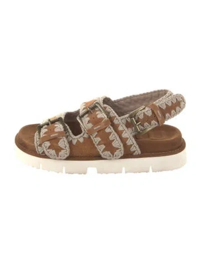 Pre-owned Mou Suede Whipstitch Trim Sandals In Brown