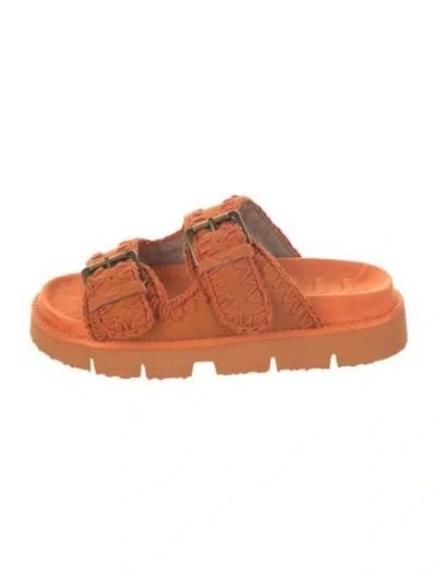 Pre-owned Mou Suede Whipstitch Trim Slides W/ Tags In Orange