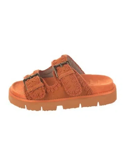 Pre-owned Mou Suede Whipstitch Trim Slides W/ Tags In Orange
