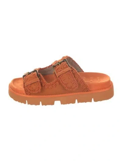 Pre-owned Mou Suede Whipstitch Trim Slides W/ Tags In Orange