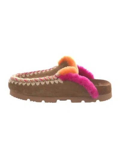 Pre-owned Mou Suede Whipstitch Trim Slippers In Brown