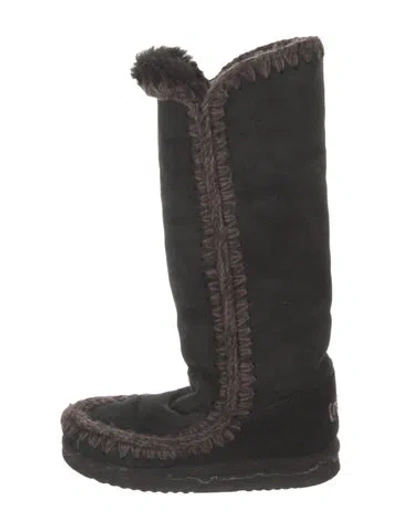 Pre-owned Mou Suede Whipstitch Trim Slouch Boots In Black/grey