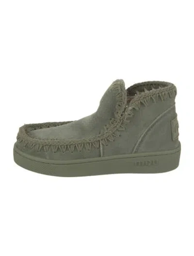 Pre-owned Mou Suede Whipstitch Trim Snow Boots In Green