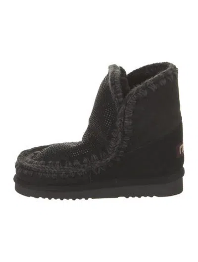 Pre-owned Mou Suede Whipstitch Trim Snow Boots W/ Tags In Black