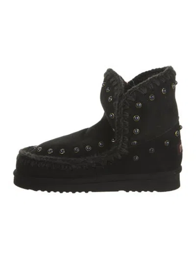 Pre-owned Mou Suede Whipstitch Trim Snow Boots W/ Tags In Black