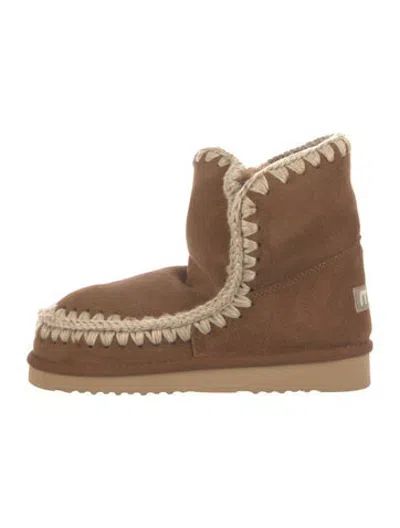 Pre-owned Mou Suede Whipstitch Trim Snow Boots W/ Tags In Brown