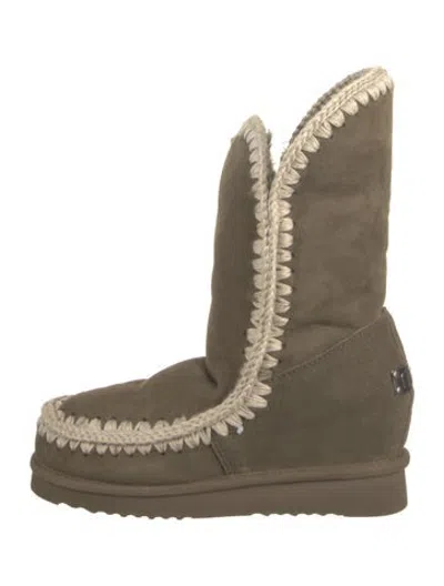 Pre-owned Mou Suede Whipstitch Trim Snow Boots W/ Tags In Brown