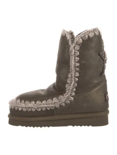 Pre-owned Mou Suede Whipstitch Trim Snow Boots W/ Tags In Green