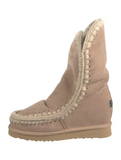 Pre-owned Mou Suede Whipstitch Trim Snow Boots W/ Tags In Neutrals