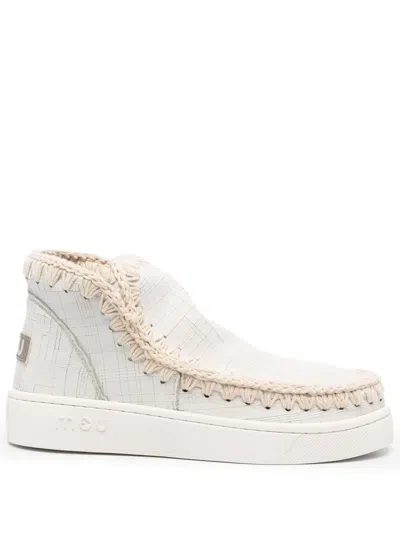 Mou Whipstitch-trim Detail Ankle Boots In Neutrals