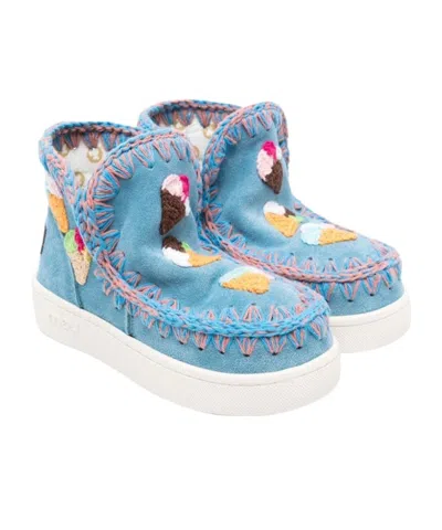 Mou Kids' Summer Eskimo Suede Sneakers In Blue