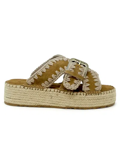 Mou Sw641003a Jute Cognac Suede Sandals