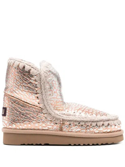 Mou Textured Gold Ankle Boots In Neutral