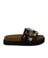 Mou Black Leather And Fabric Sandals In Black