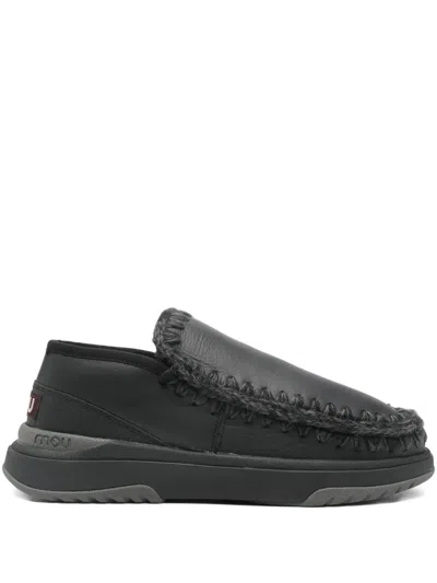 Mou Trim-detail Leather Slip-on In Black