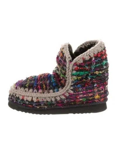 Pre-owned Mou Tweed Pattern Boots In Black/red