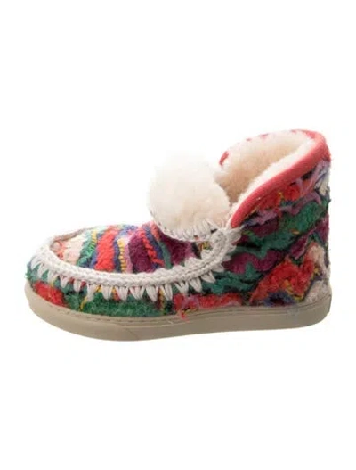 Pre-owned Mou Tweed Pattern Lace-up Boots In Multi
