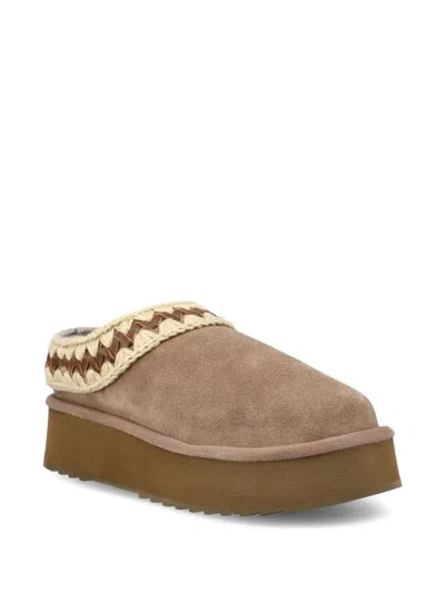Mou Two-tone Crochet Wool-trimmed Slipper In Gray