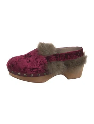 Pre-owned Mou Velvet Colorblock Pattern Mules In Burgundy