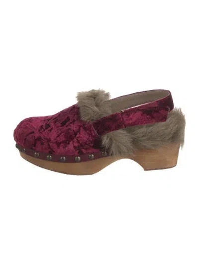Pre-owned Mou Velvet Colorblock Pattern Mules In Purple