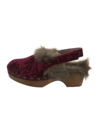 Pre-owned Mou Velvet Colorblock Pattern Slingback Flats In Burgundy